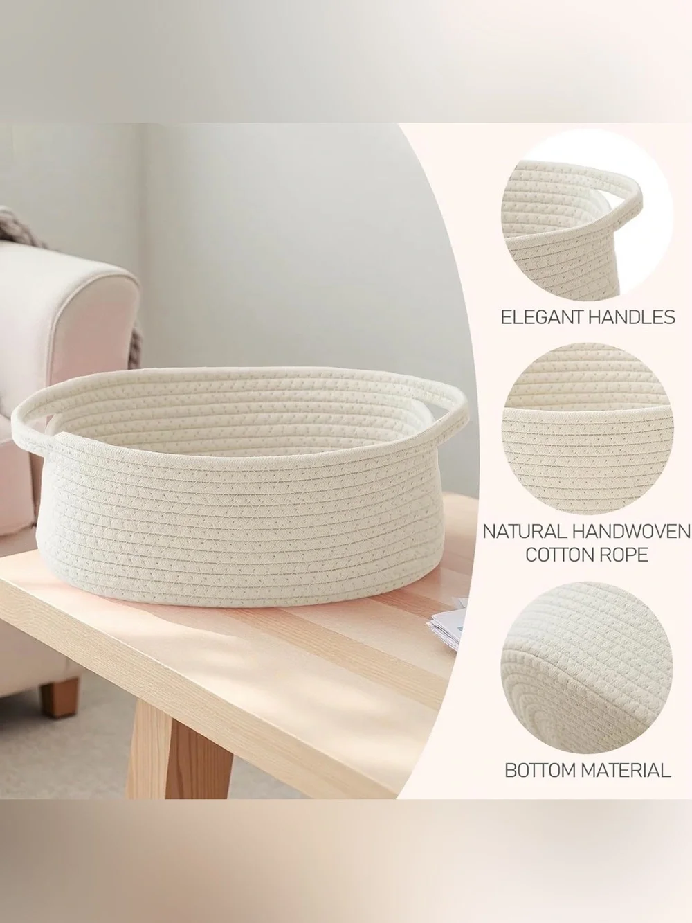 Neutral Woven Cotton Rope Storage Basket - Cream